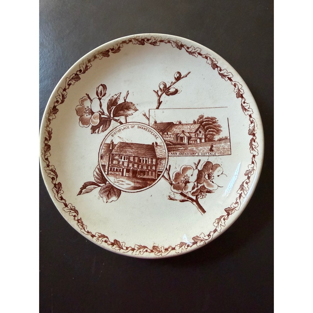 Antique WH Grindley Tunstall Shakespeare Birthplace AnnHathaway Cottage Plate 6"